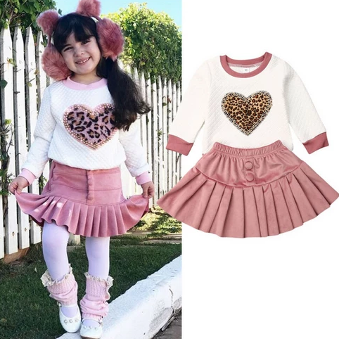 Leopy Heart Baby top and skirt set