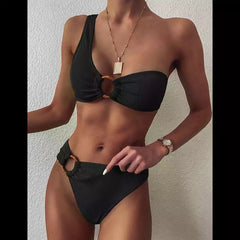 Tanya one-shoulder bikini and low-waisted briefs