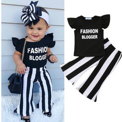 Flory girl fashion outfit with striped shirt and trousers