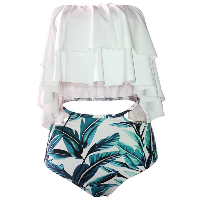 Kayla bikini with tropical band and high-waisted briefs with laces
