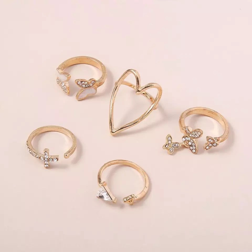 Flying Heart five-piece ring set