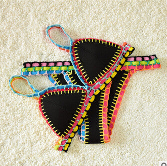 Etnea bikini with triangle ethnic tribal print and high-cut bottom