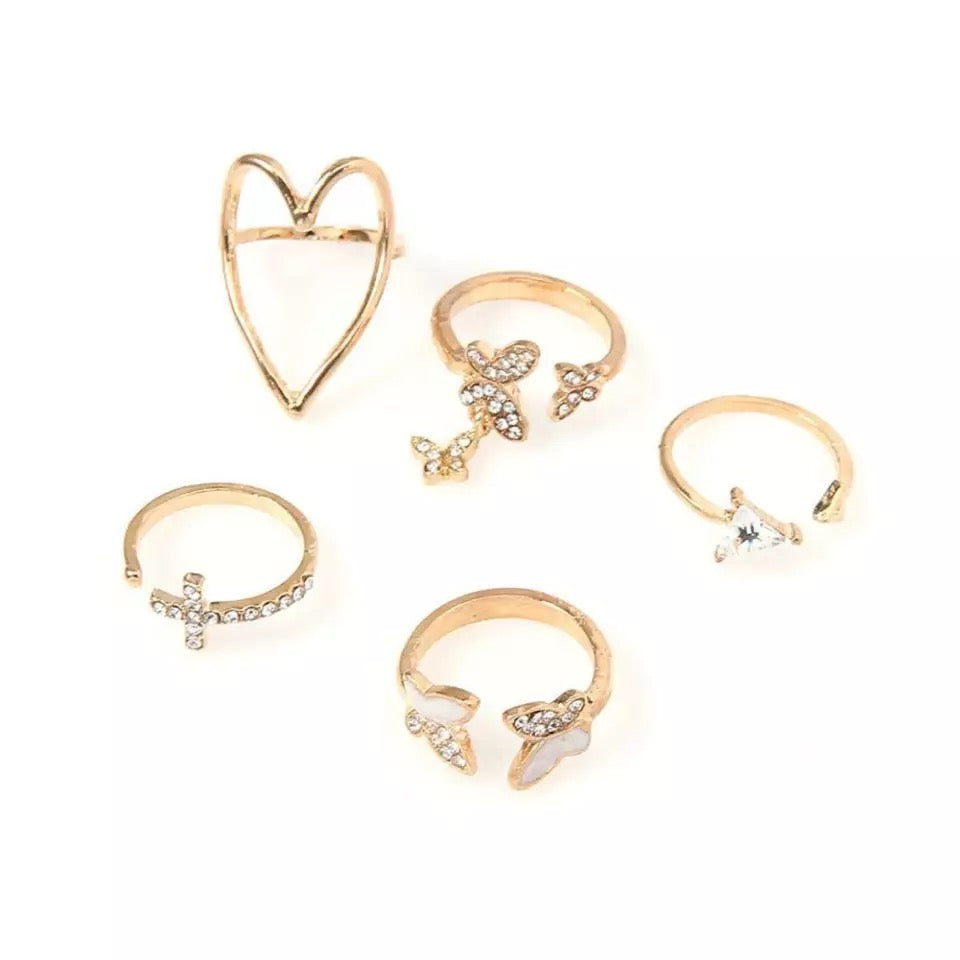 Flying Heart five-piece ring set