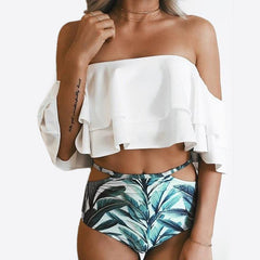 Bikini a fascia tropical e slip a vita alta con laccetti - @ShopLowCost