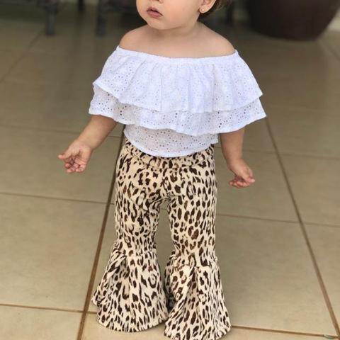 Completo Pamy Baby pantaloni animalier leopardo e top