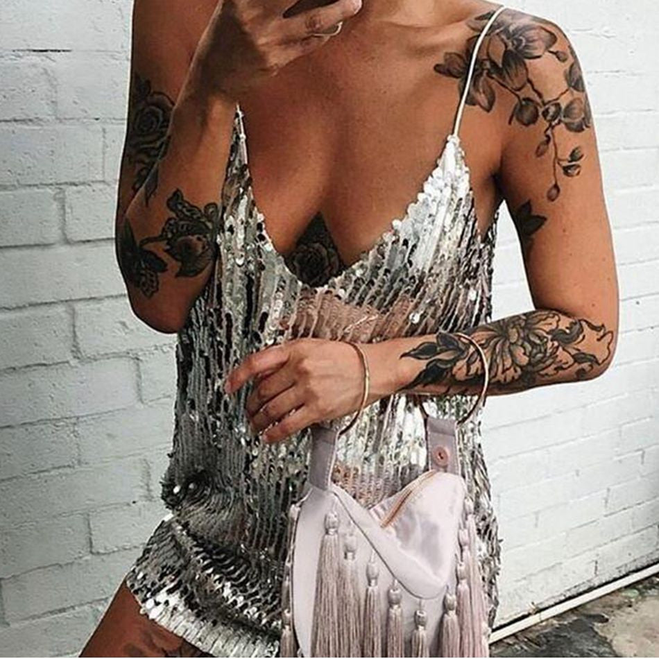 Bling Night short dress with sequins and V-neck