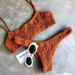 Bikini arancione a fascia arricciato e slip brasiliano - @ShopLowCost