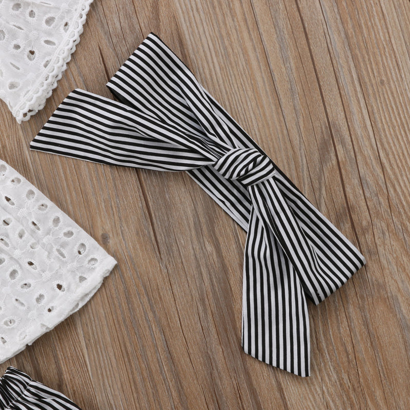 Beatriz 3-piece striped girl set with lace