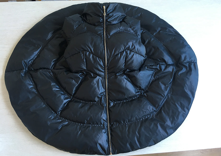 Down jacket with belt and Round Bow bow