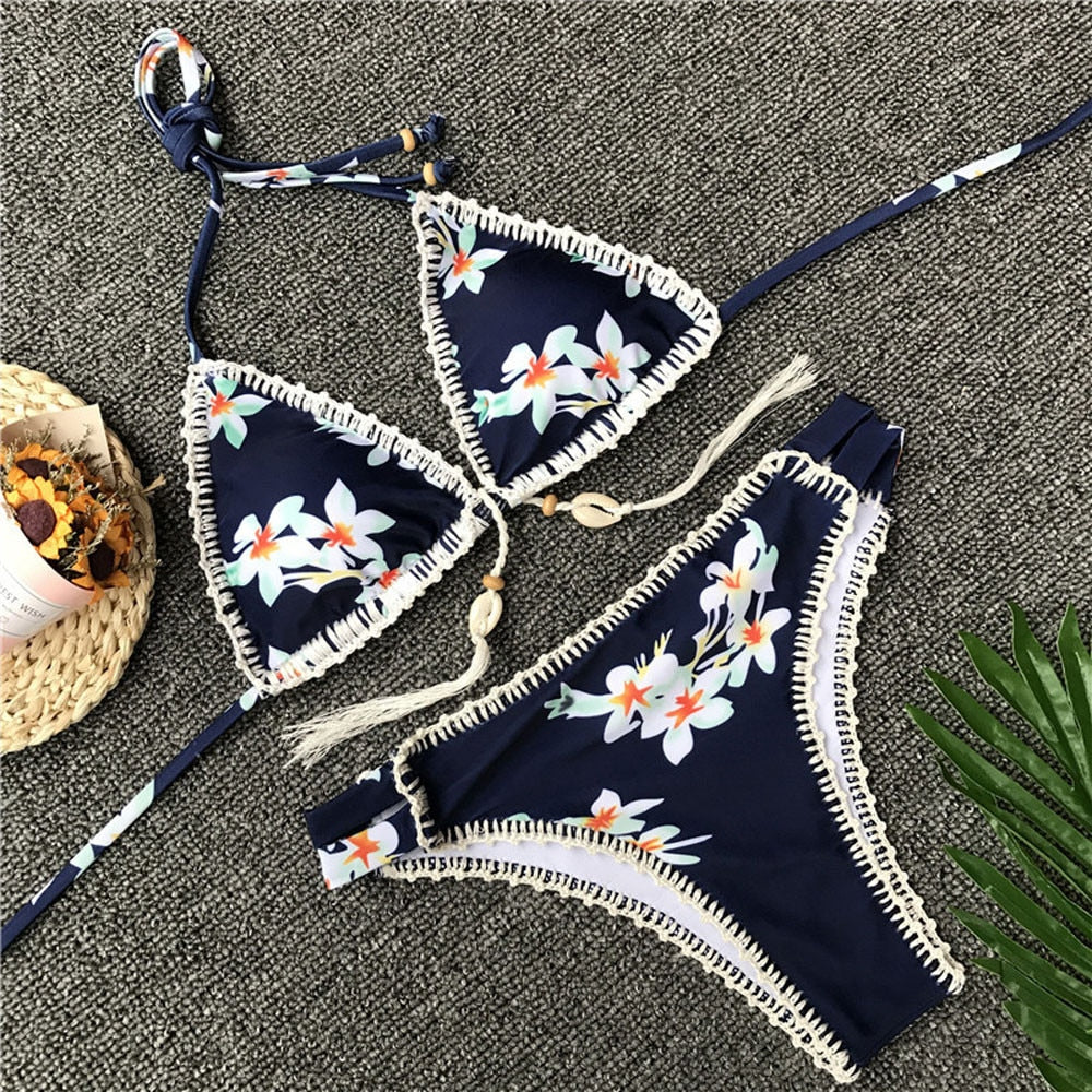 Aurea two-piece swimsuit with flower print