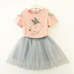 Emma baby girl rabbit t-shirt and tulle print outfit