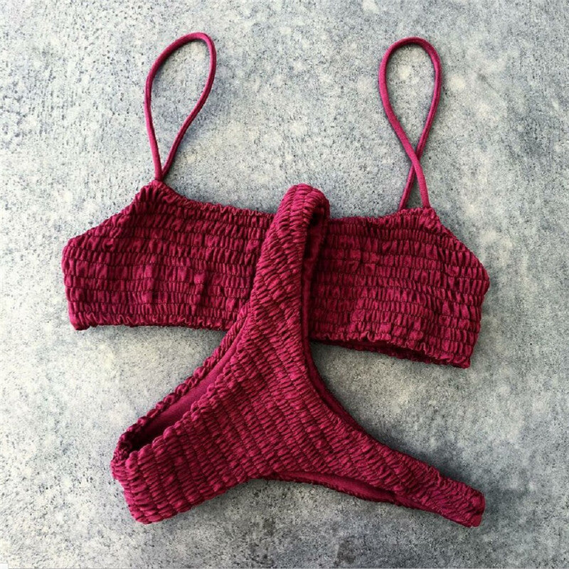 Bikini rosso a fascia arricciato e slip brasiliano - @ShopLowCost