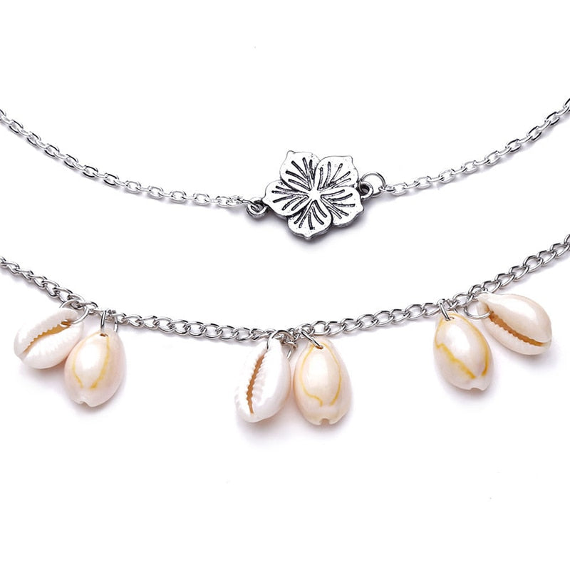 Necklace two necks flower and shells