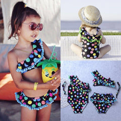 Two-piece and one-shoulder Baby Color swimsuit for girls