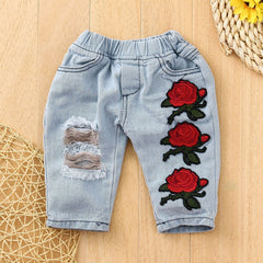 Completo Rose Baby bimba maglia a maniche lunghe e jeans con strappi
