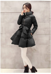 Down jacket with belt and Round Bow bow