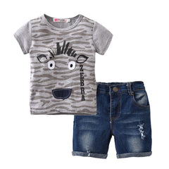 Puppy set for baby zebra sweater and denim shorts