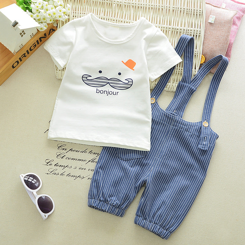Mixy baby set with shirt and dungarees happy good morning