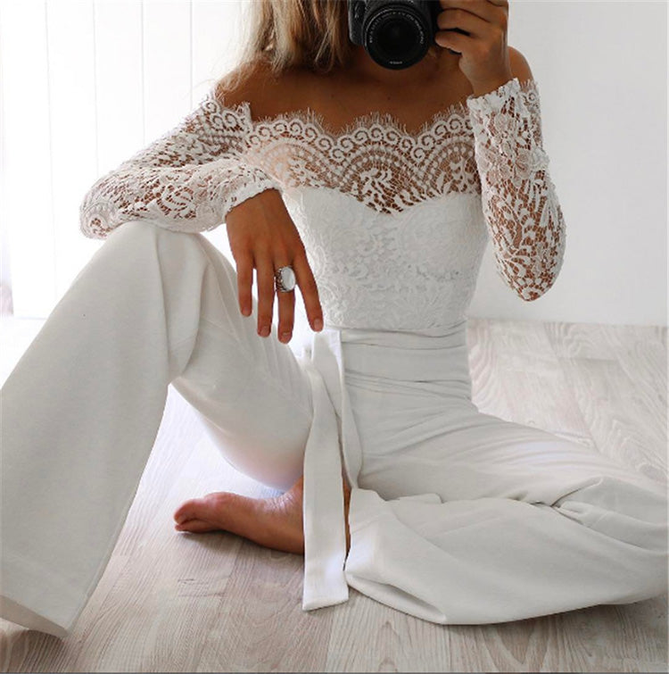 Cherry long jumpsuit with long lace sleeves