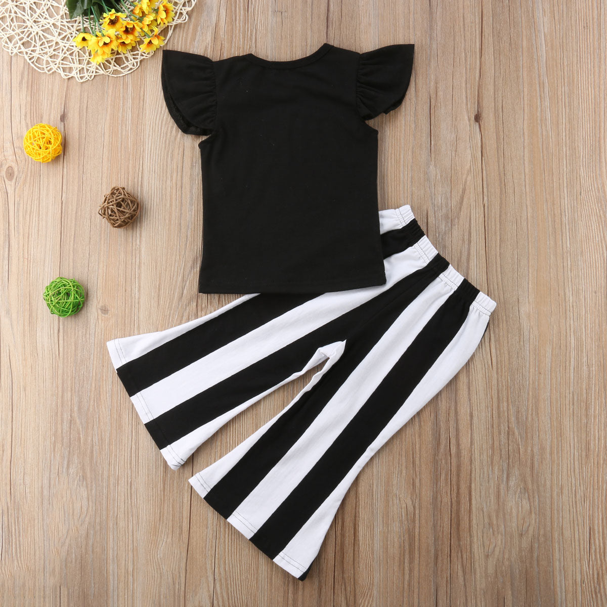 Flory girl fashion outfit with striped shirt and trousers