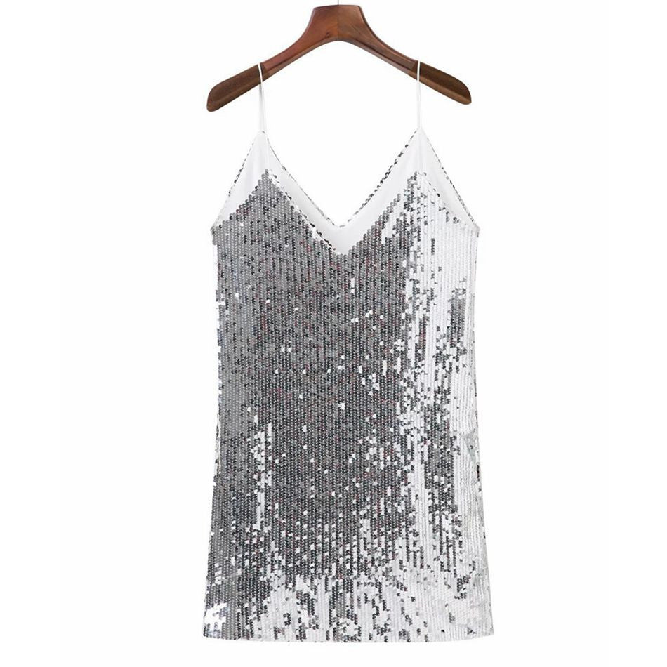 Bling Night short dress with sequins and V-neck