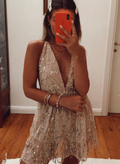 Glitter Tassel short dress with maxi neckline and sequins