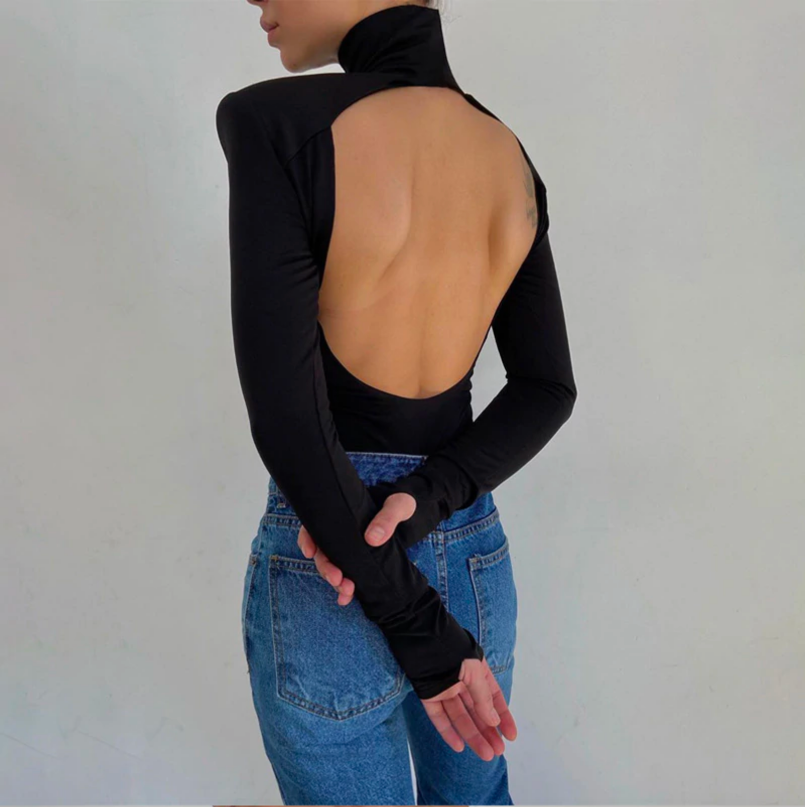 Open back bodysuit with long sleeves