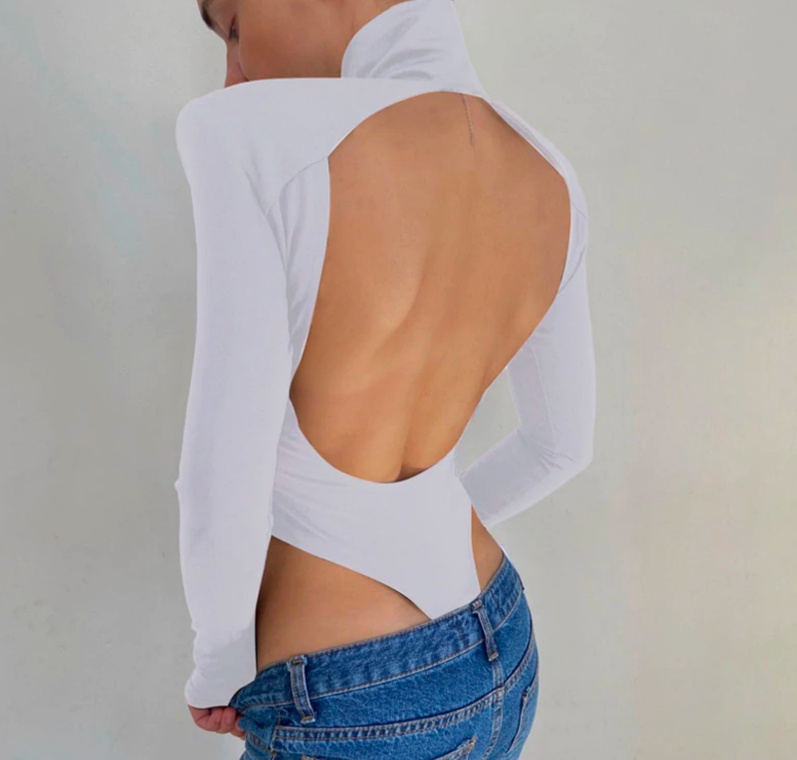 Open back bodysuit with long sleeves