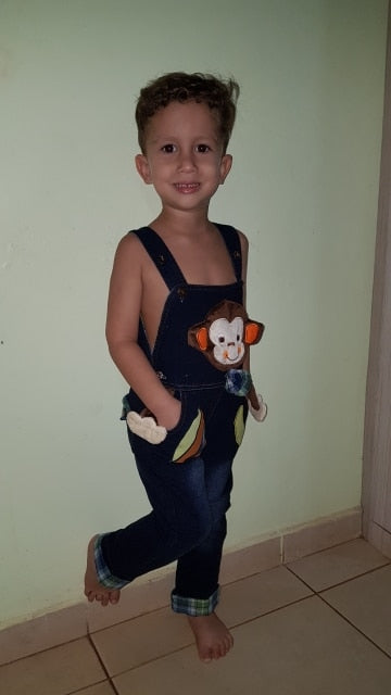 Monkey dungarees in baby jeans