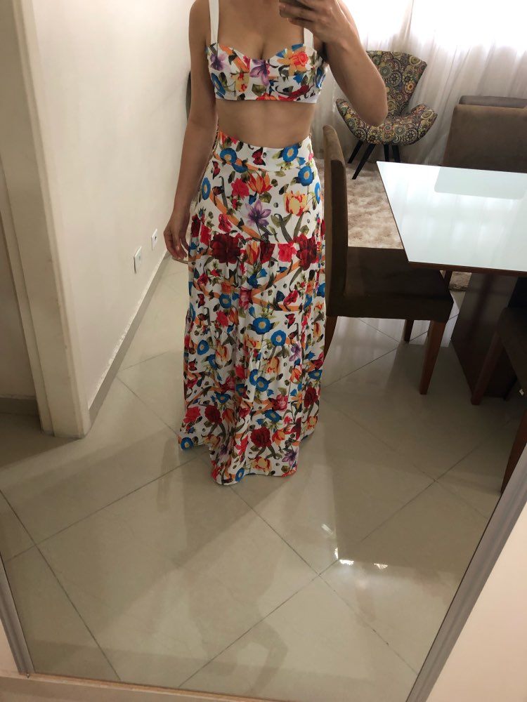 Dubai floral print crop top and long skirt set