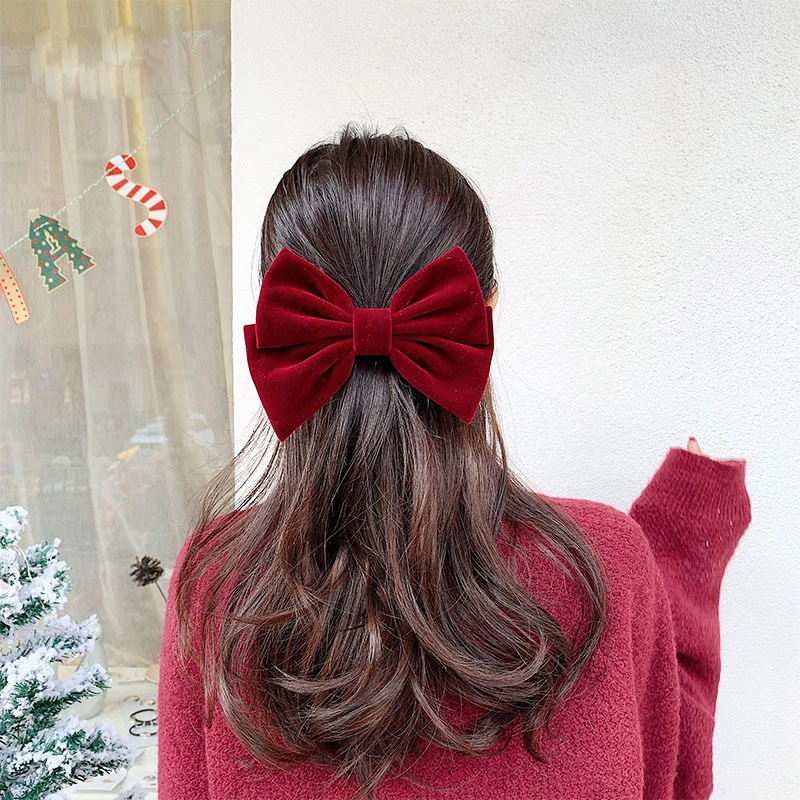 Flap velvet hair bow with elastic