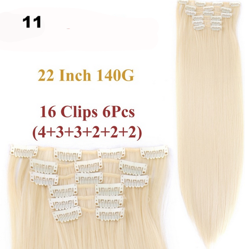 Set of six hair extensions with clips application