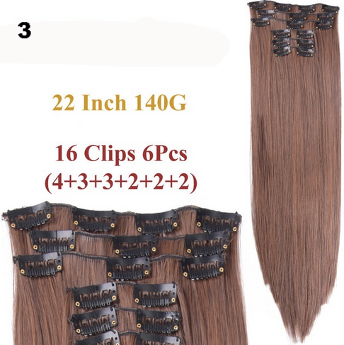 Set of six hair extensions with clips application