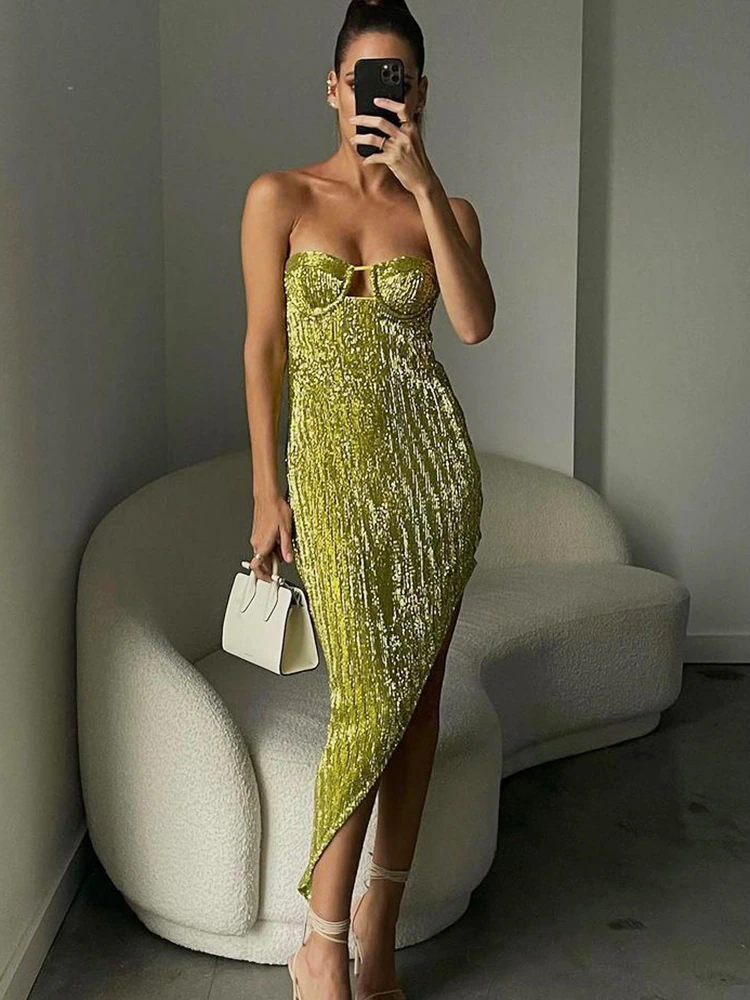 Goldish midi dress